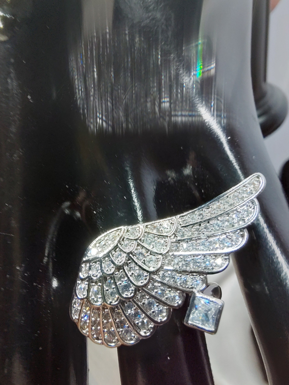 Crystal Wing Statement Ring - Silver Tone